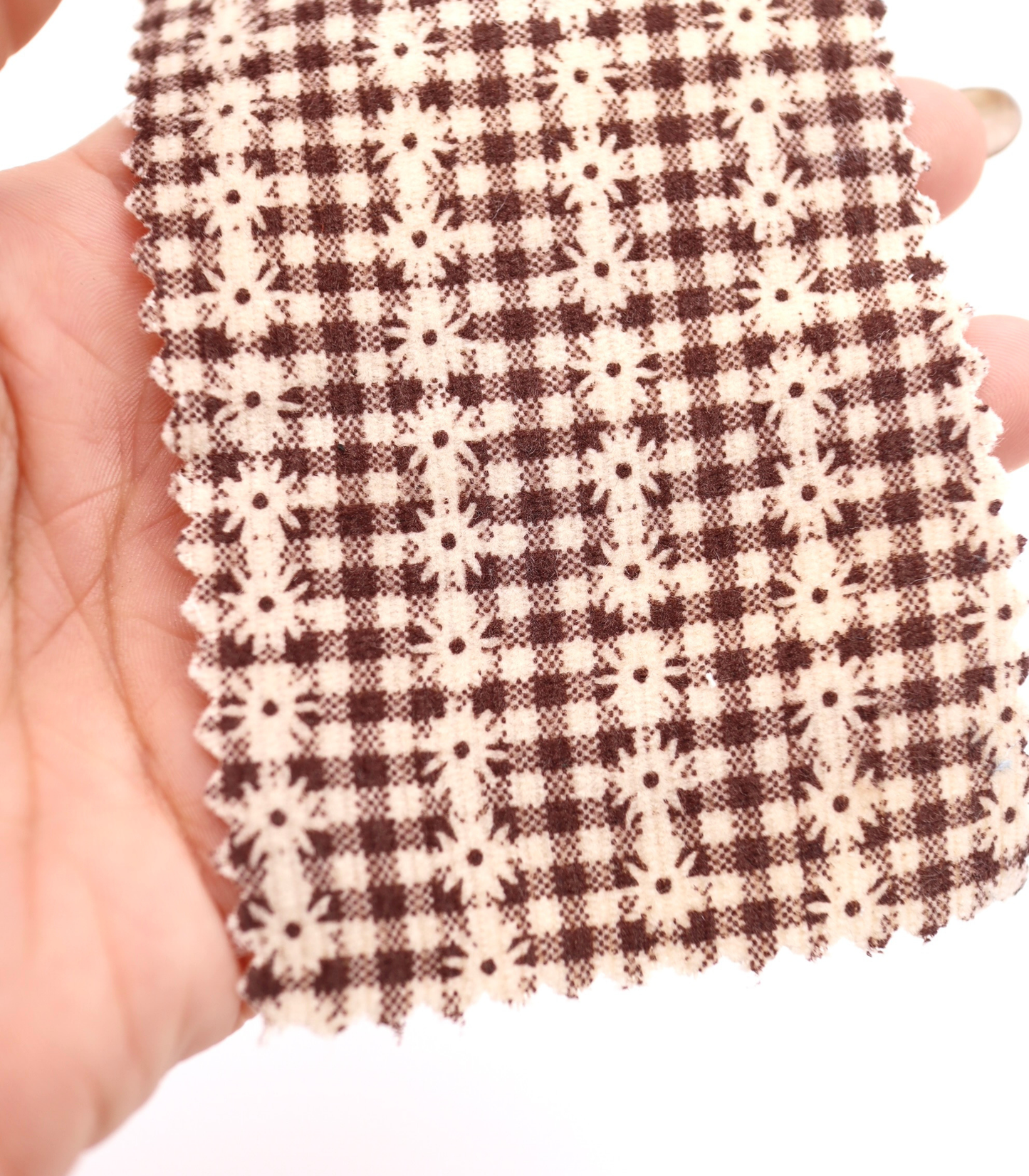 【25SS-129】小花ストライプ×ギンガムチェックプリントコーデュロイ　/0.5ｙあたり=～860円