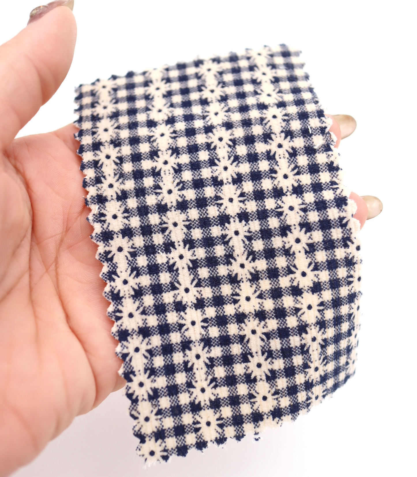 【25SS-129】小花ストライプ×ギンガムチェックプリントコーデュロイ　/0.5ｙあたり=～860円