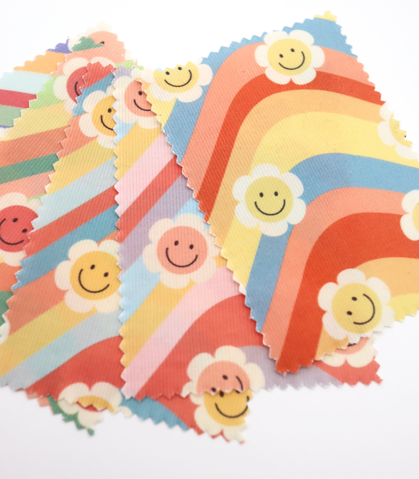 レインボー×レトロフラワープリントコーデュロイ　スマイルフラワー
韓国生地　東大門生地