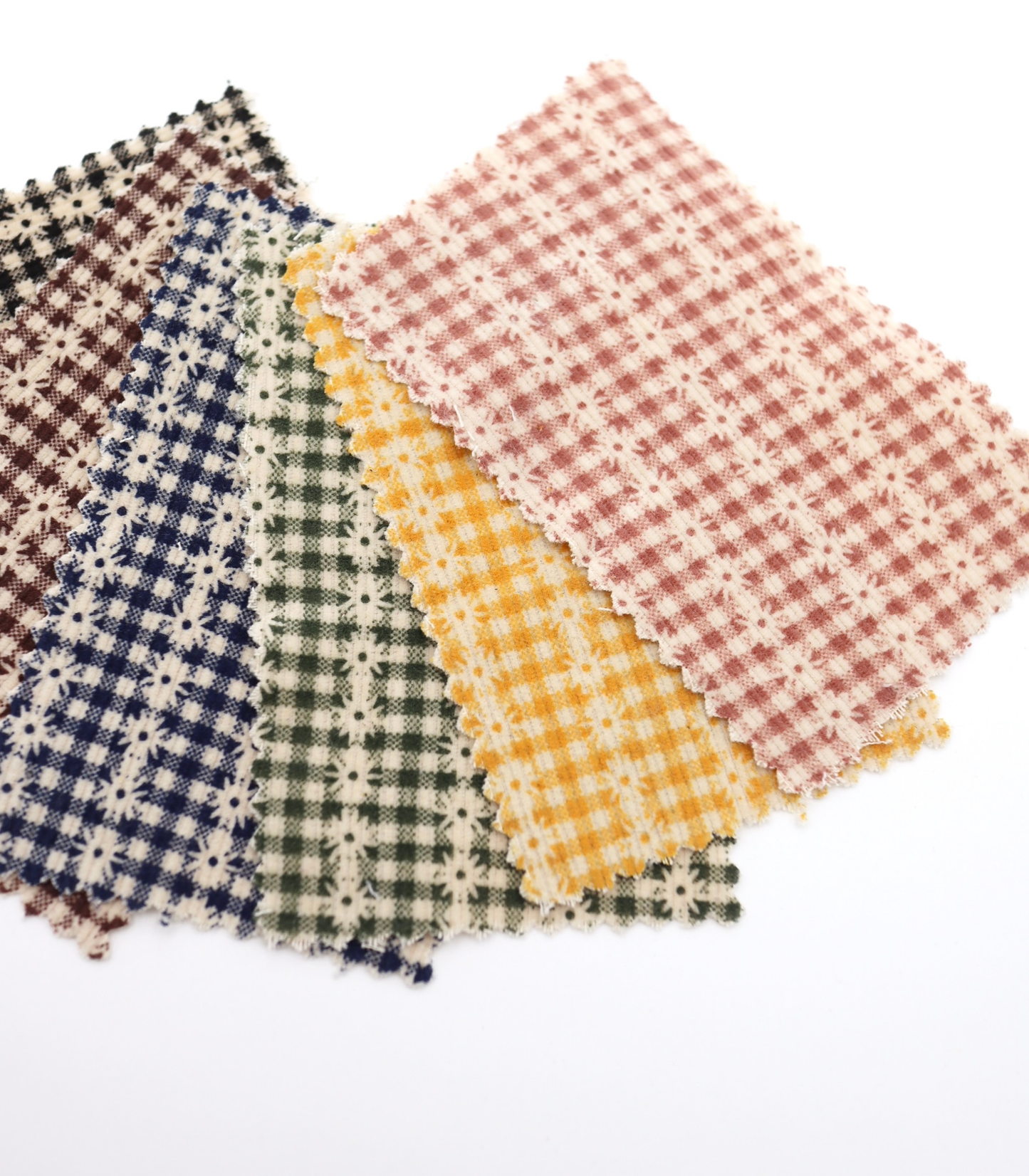 小花ストライプ×ギンガムチェック　コーデュロイ　韓国生地　東大門生地