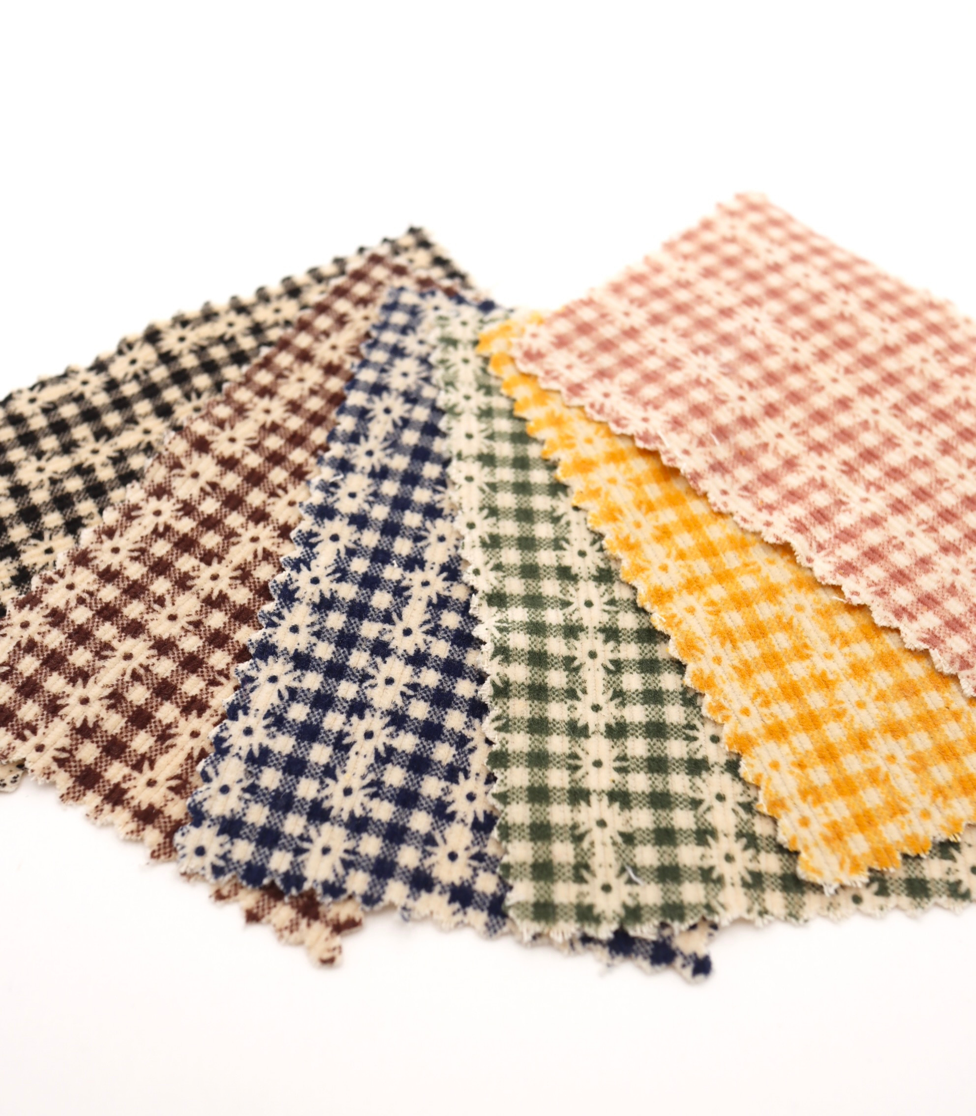 小花ストライプ×ギンガムチェック　コーデュロイ　韓国生地　東大門生地