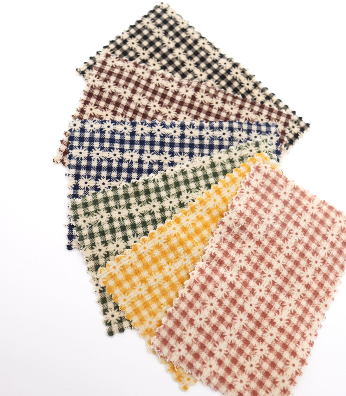 小花ストライプ×ギンガムチェック　コーデュロイ　韓国生地　東大門生地