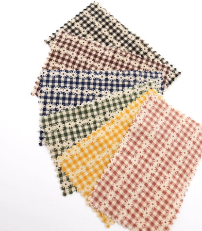 小花ストライプ×ギンガムチェック　コーデュロイ　韓国生地　東大門生地