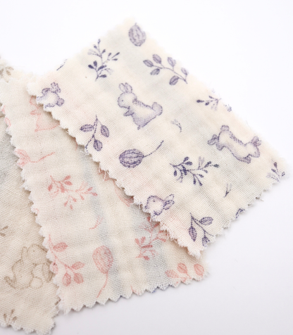 【25SS-270】リバーシブルうさぎ×マルチストライププリント接結4重ガーゼ　/0.5ｙあたり=～1210円