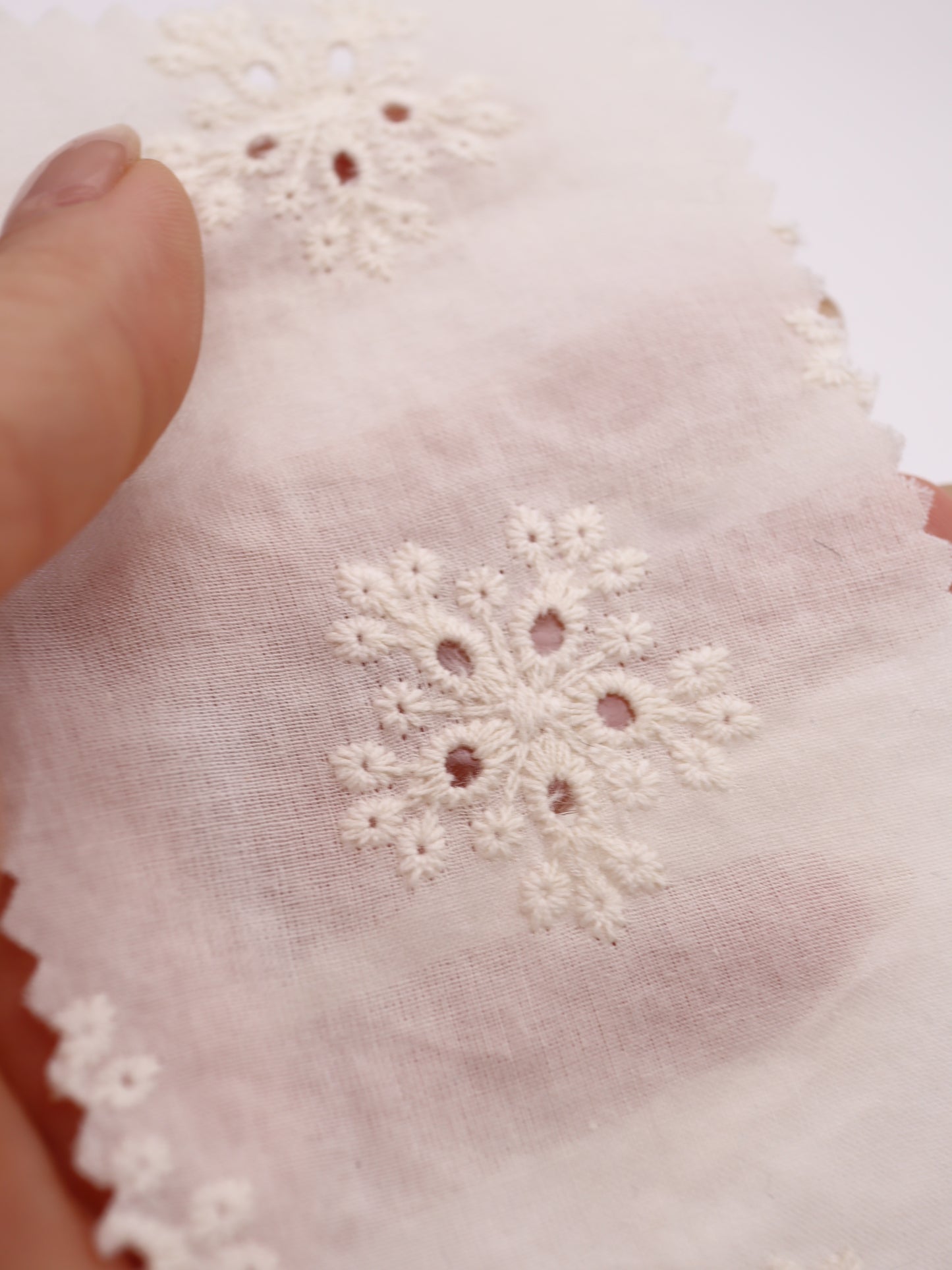 綿100%・アイレットフラワー刺繍ローン生地｜【生地幅】約132センチ 【混率】綿100％｜春夏ブラウス・ワンピース・子供服向け