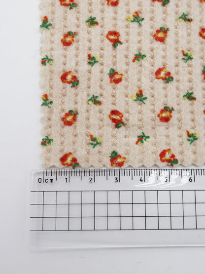 【25SS-135】起毛小花柄プリントワッフルニット　/0.5ｙあたり = ～1240円