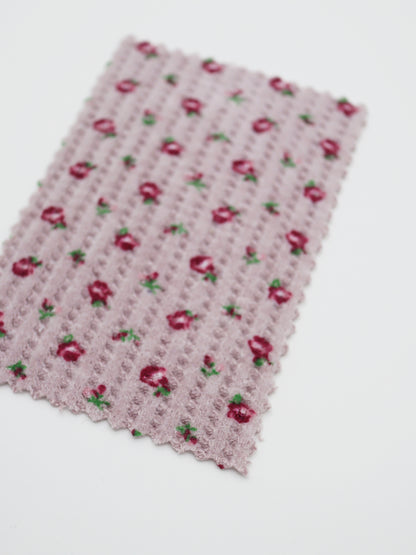 【25SS-135】起毛小花柄プリントワッフルニット　/0.5ｙあたり = ～1240円