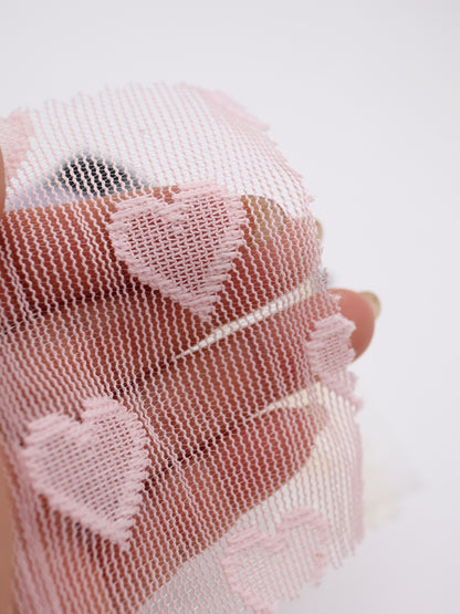 ハートジャガード・チュール生地｜139cm広幅・高耐久意匠｜ヘアアクセサリー・服飾雑貨・ドッグウェア向け｜26SS-056【生地仕入れ代行卸】