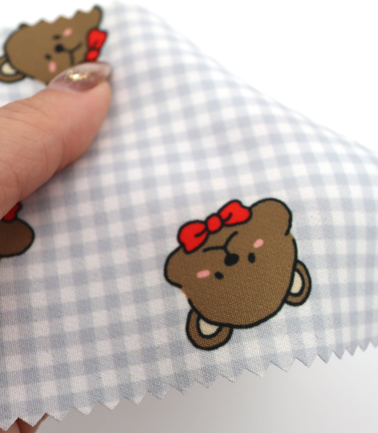 【25SS-244】くまちゃん×ギンガムチェックプリントダブルクロス　/0.5ｙあたり = ～925円