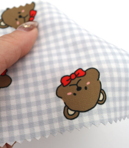 【25SS-244】くまちゃん×ギンガムチェックプリントダブルクロス　/0.5ｙあたり = ～925円