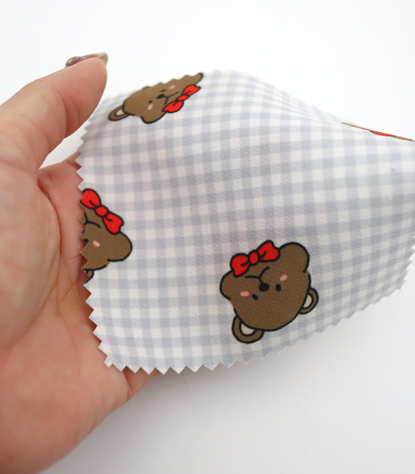 【25SS-244】くまちゃん×ギンガムチェックプリントダブルクロス　/0.5ｙあたり = ～925円