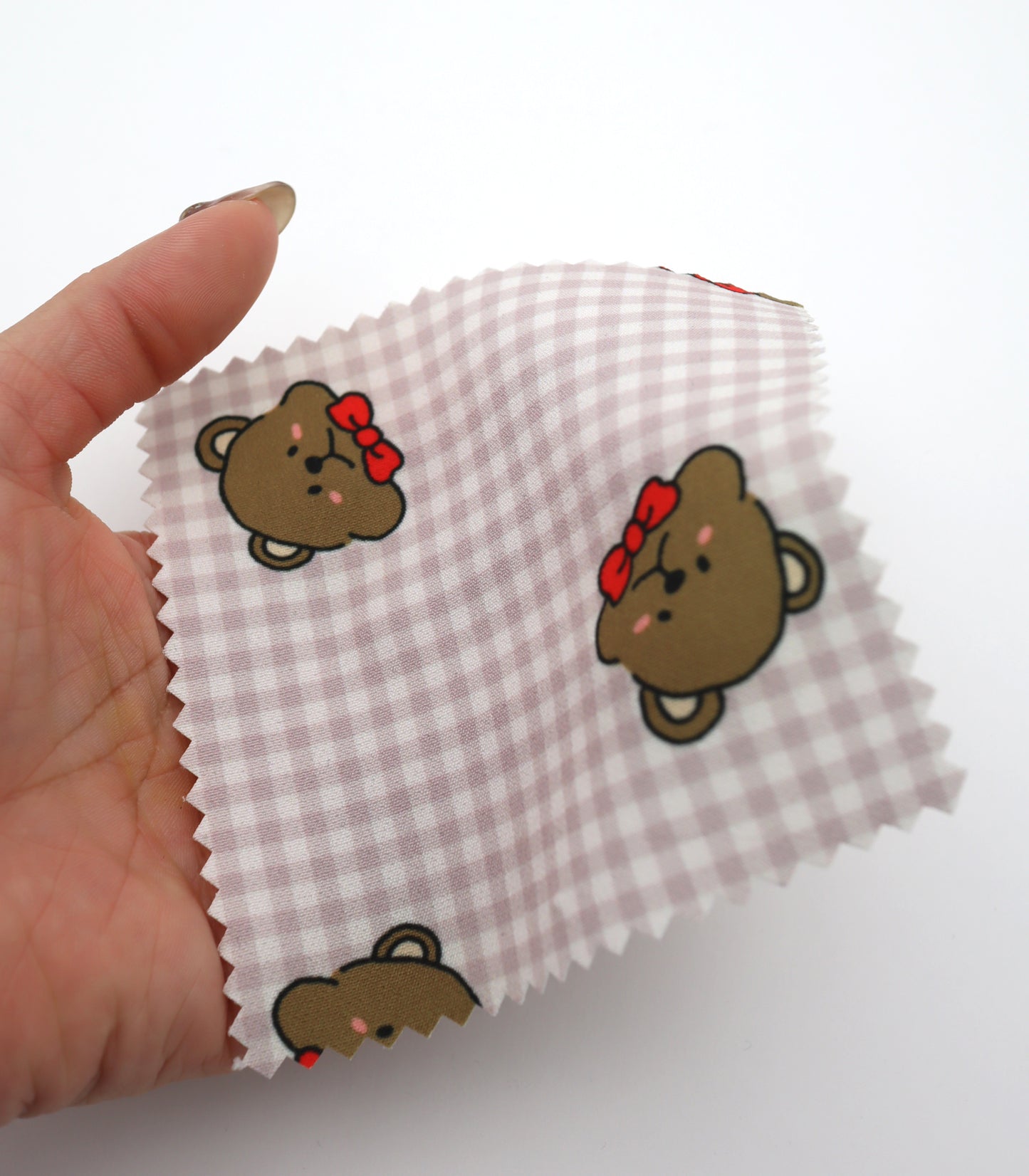 【25SS-244】くまちゃん×ギンガムチェックプリントダブルクロス　/0.5ｙあたり = ～925円