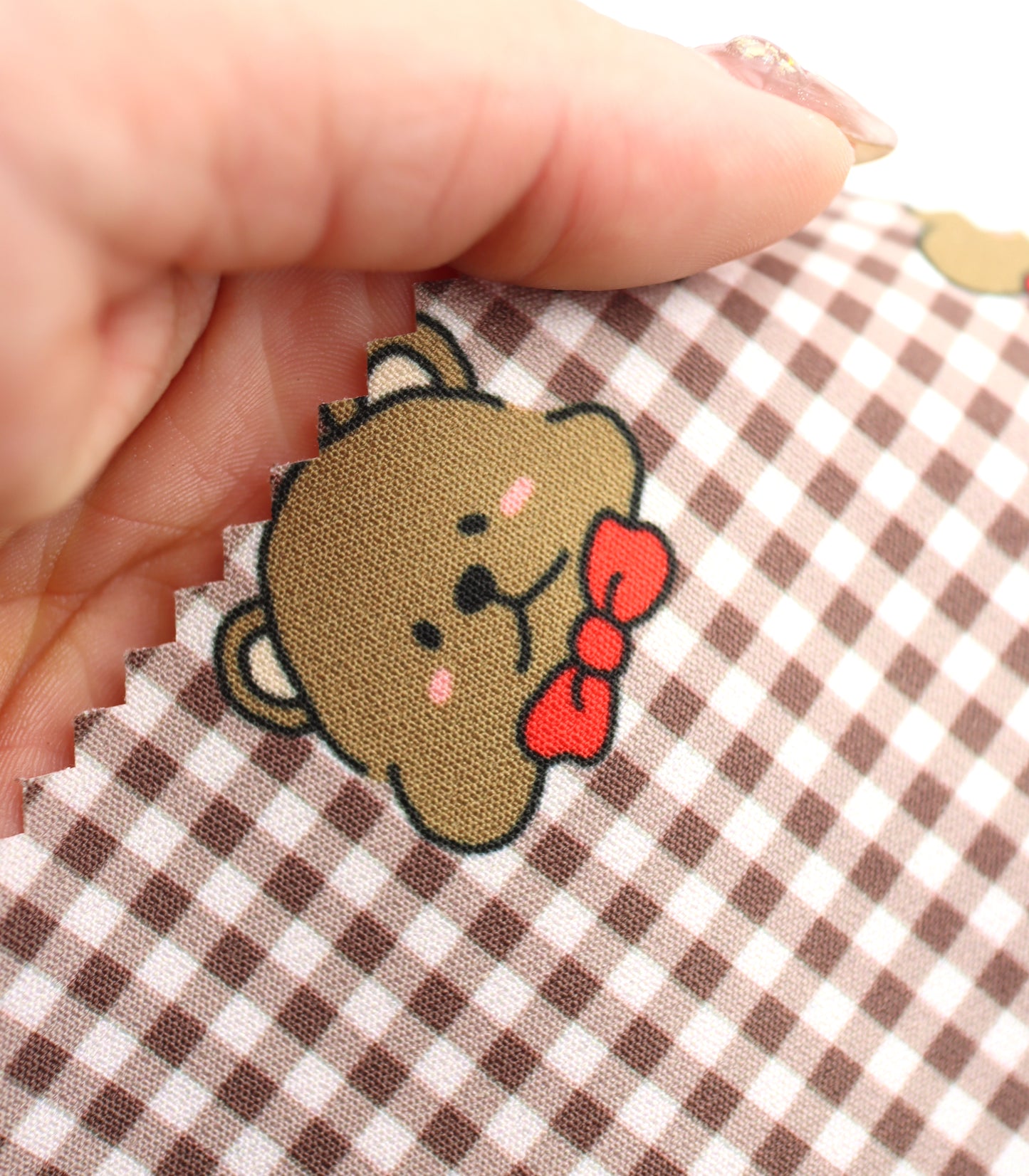 【25SS-244】くまちゃん×ギンガムチェックプリントダブルクロス　/0.5ｙあたり = ～925円