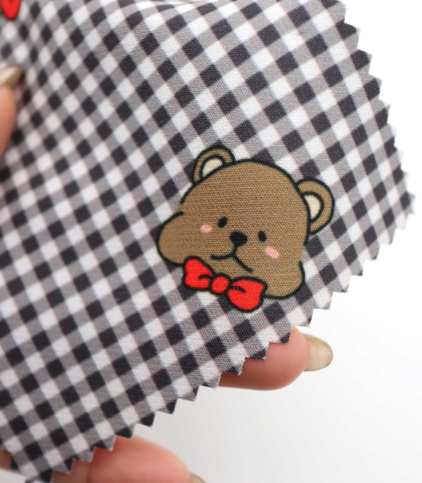 【25SS-244】くまちゃん×ギンガムチェックプリントダブルクロス　/0.5ｙあたり = ～925円