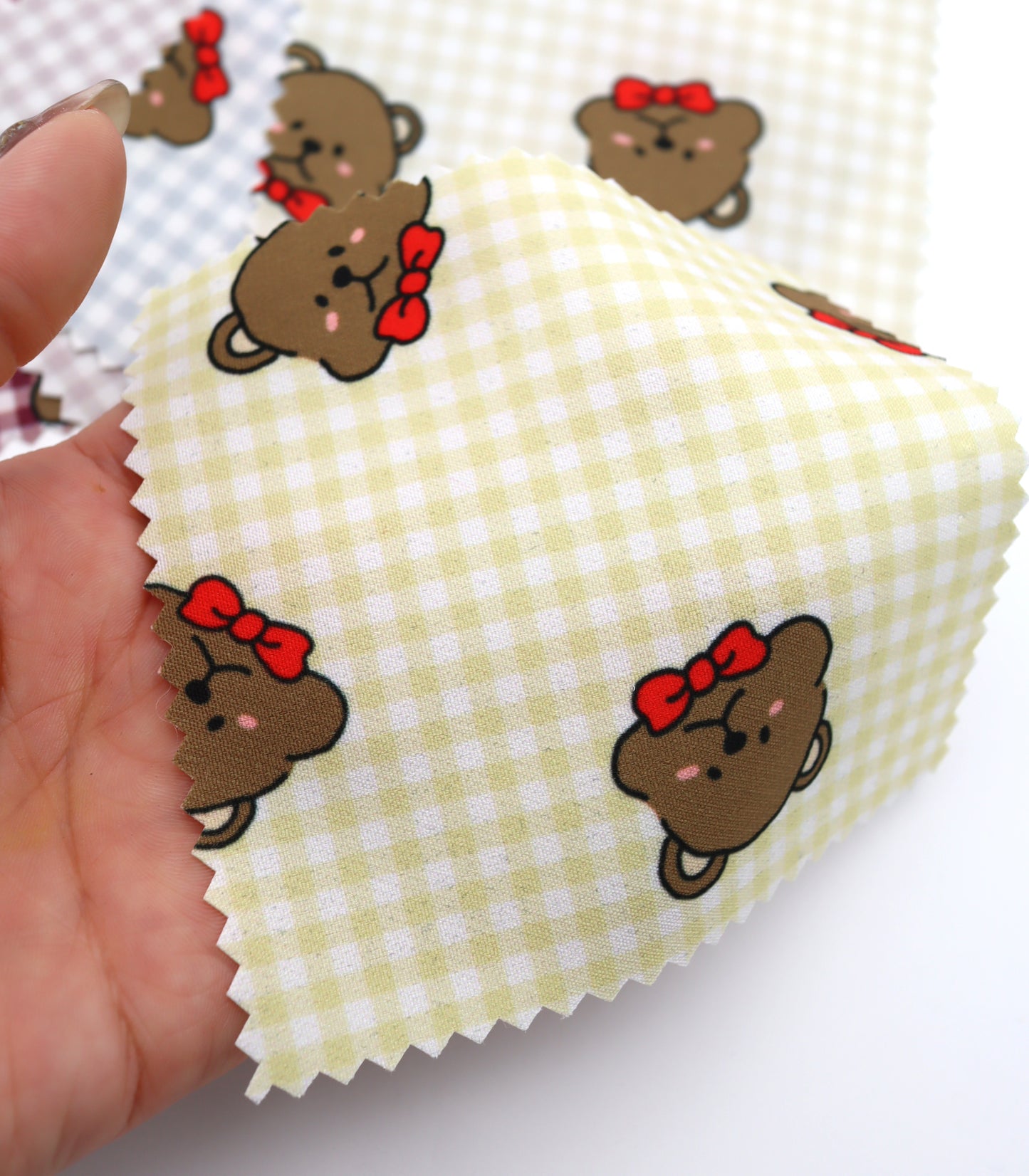 【25SS-244】くまちゃん×ギンガムチェックプリントダブルクロス　/0.5ｙあたり = ～925円