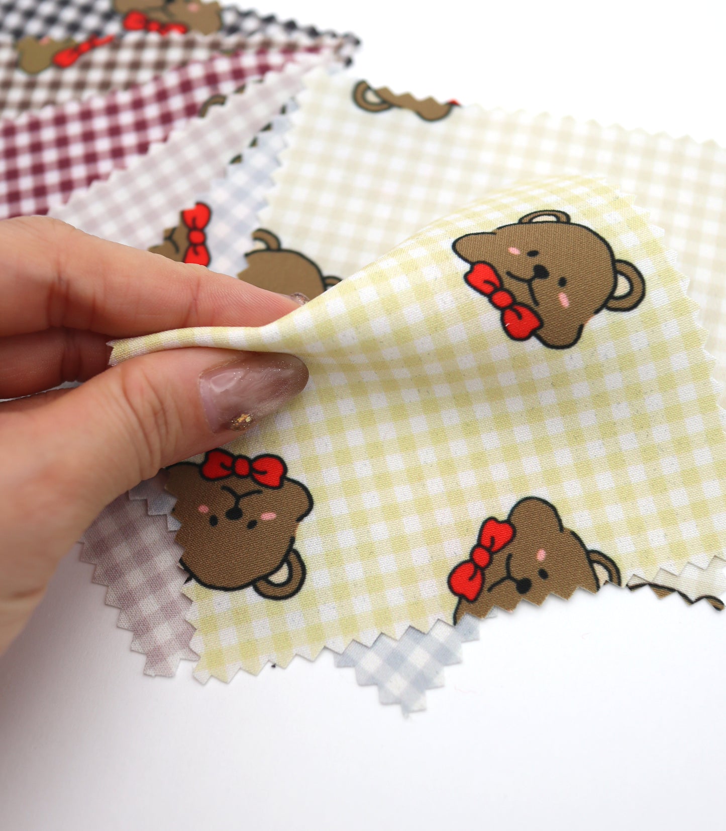 【25SS-244】くまちゃん×ギンガムチェックプリントダブルクロス　/0.5ｙあたり = ～925円