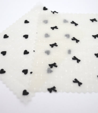 【25SS-248】ハートorリボンフロッキープリントきらきら楊柳シフォン　/0.5ｙあたり = ～650円