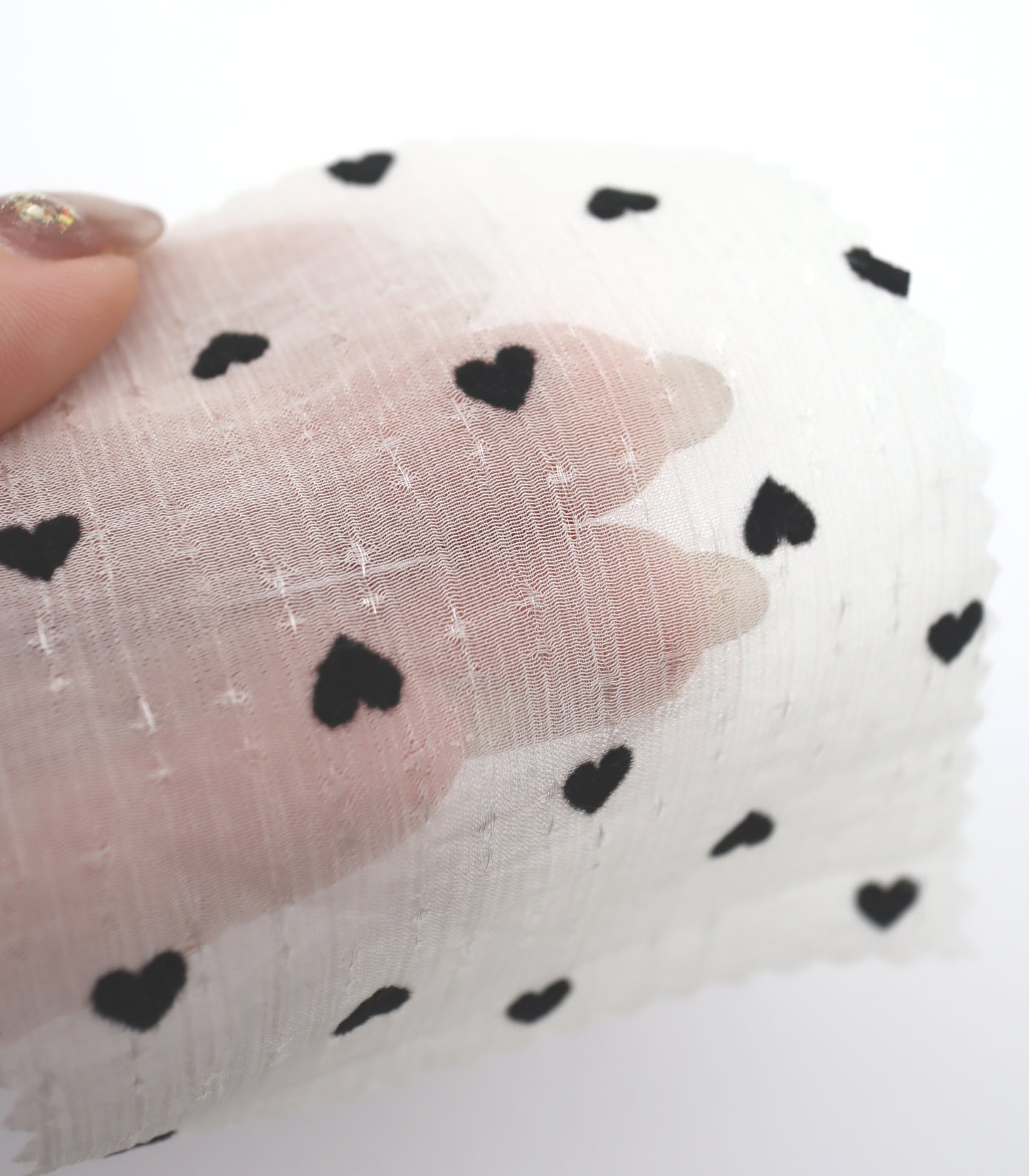 【25SS-248】ハートorリボンフロッキープリントきらきら楊柳シフォン　/0.5ｙあたり = ～650円