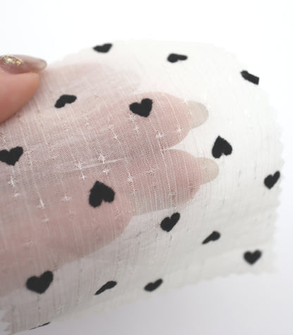 【25SS-248】ハートorリボンフロッキープリントきらきら楊柳シフォン　/0.5ｙあたり = ～650円