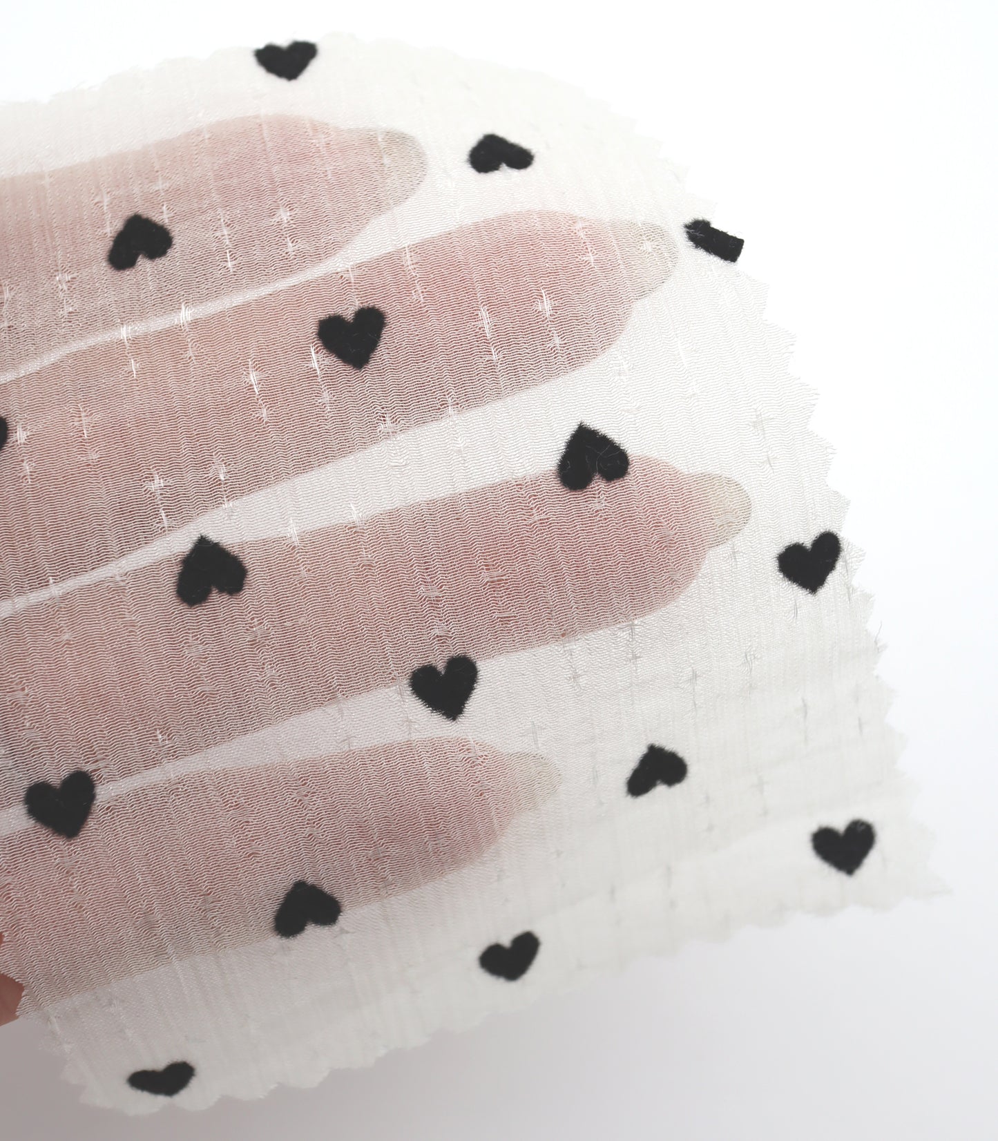 【25SS-248】ハートorリボンフロッキープリントきらきら楊柳シフォン　/0.5ｙあたり = ～650円