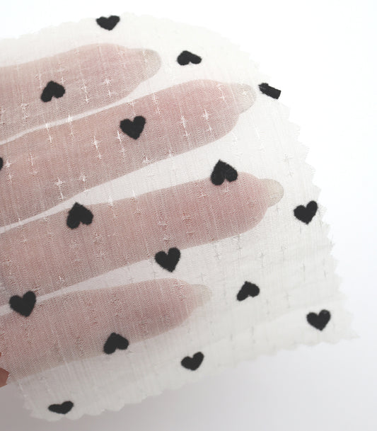 【25SS-248】ハートorリボンフロッキープリントきらきら楊柳シフォン　/0.5ｙあたり = ～650円