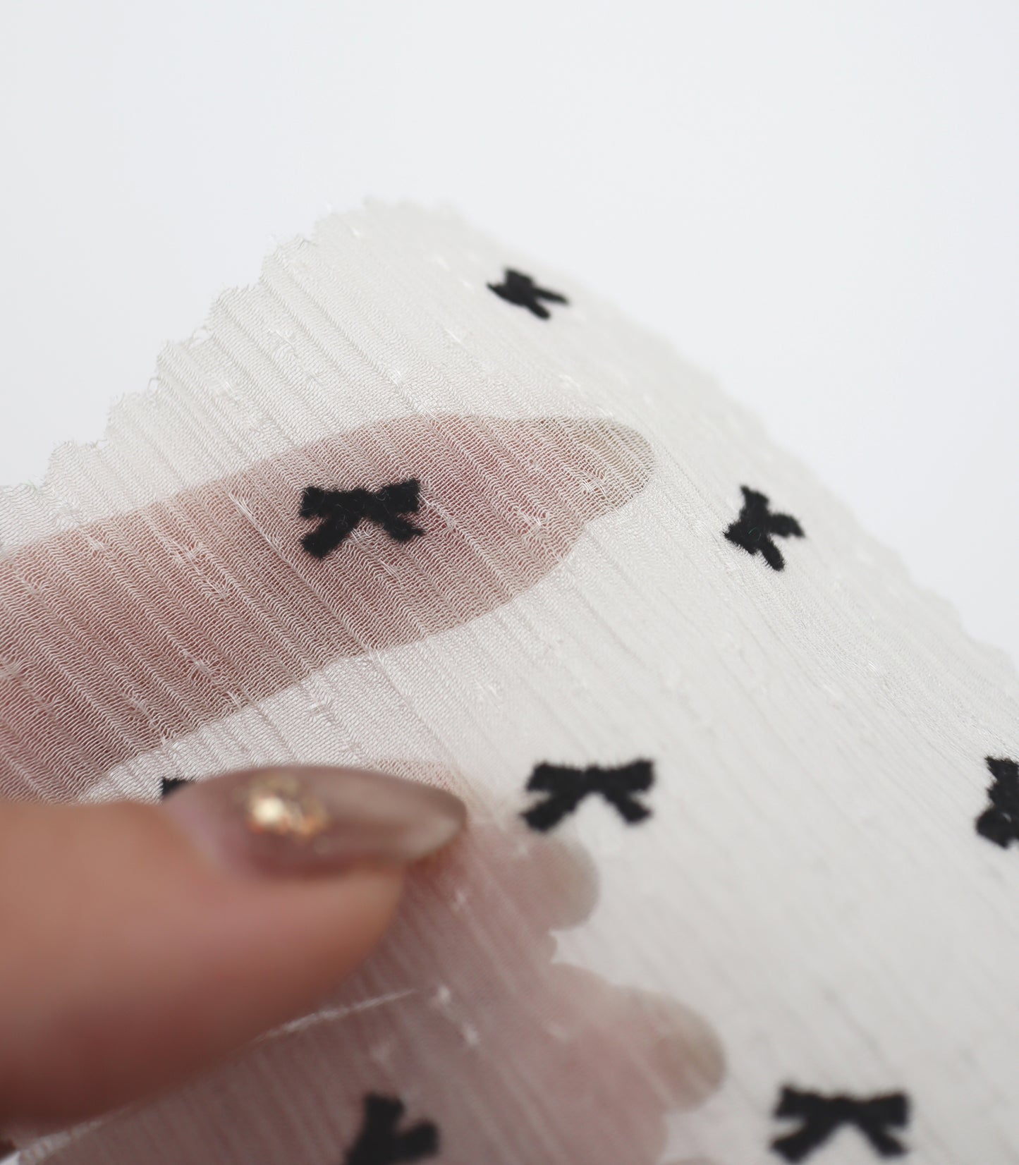 【25SS-248】ハートorリボンフロッキープリントきらきら楊柳シフォン　/0.5ｙあたり = ～650円