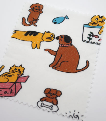 【25SS-253】仲良しワンにゃんずプリント綿ローン　/0.5ｙあたり = ～850円