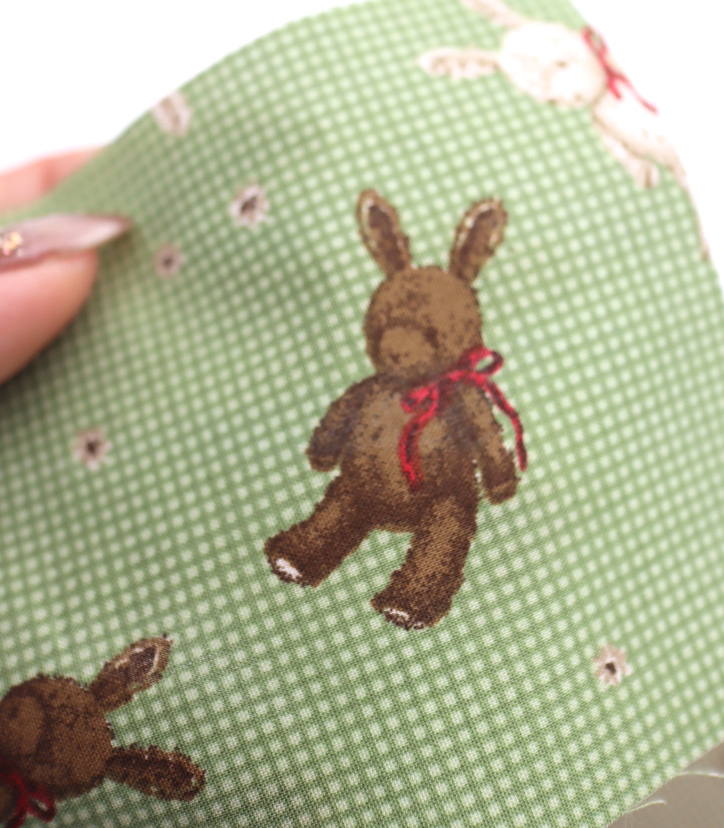 【25SS-234】リボン付きうさちゃん×ギンガムチェック綿ローン　/0.5ｙあたり = ～770円