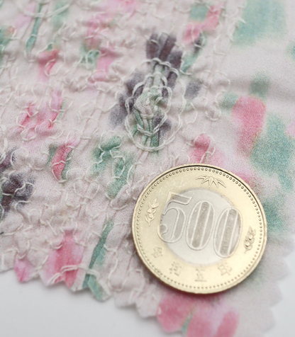 【25SS-206】シャーリング加工水彩風プリントローン　/0.5ｙあたり = ～1700円
