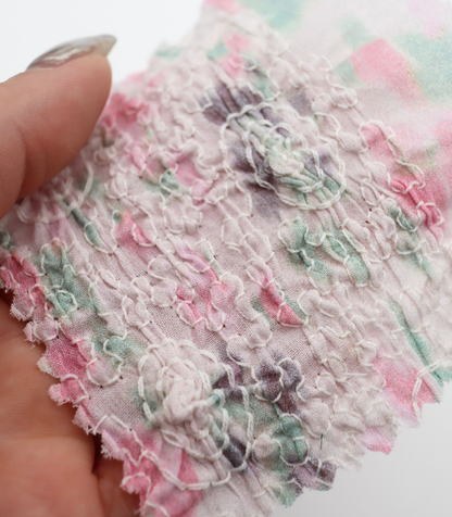 【25SS-206】シャーリング加工水彩風プリントローン　/0.5ｙあたり = ～1700円