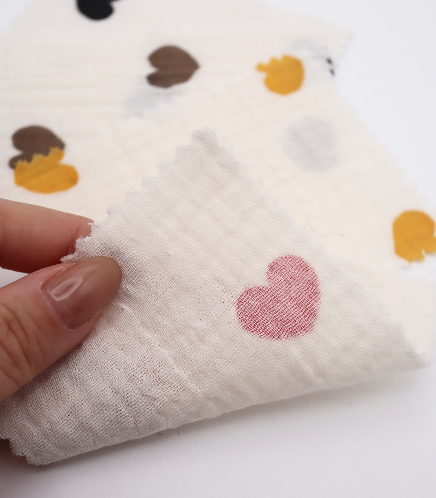 【25SS-037】ハートプリントしぼしぼダブルガーゼ　/0.5ｙあたり=～675円