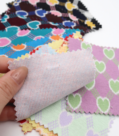 【25SS-020】ハート×チェックジャガード二重織りニット　/0.5ｙあたり=～1125円