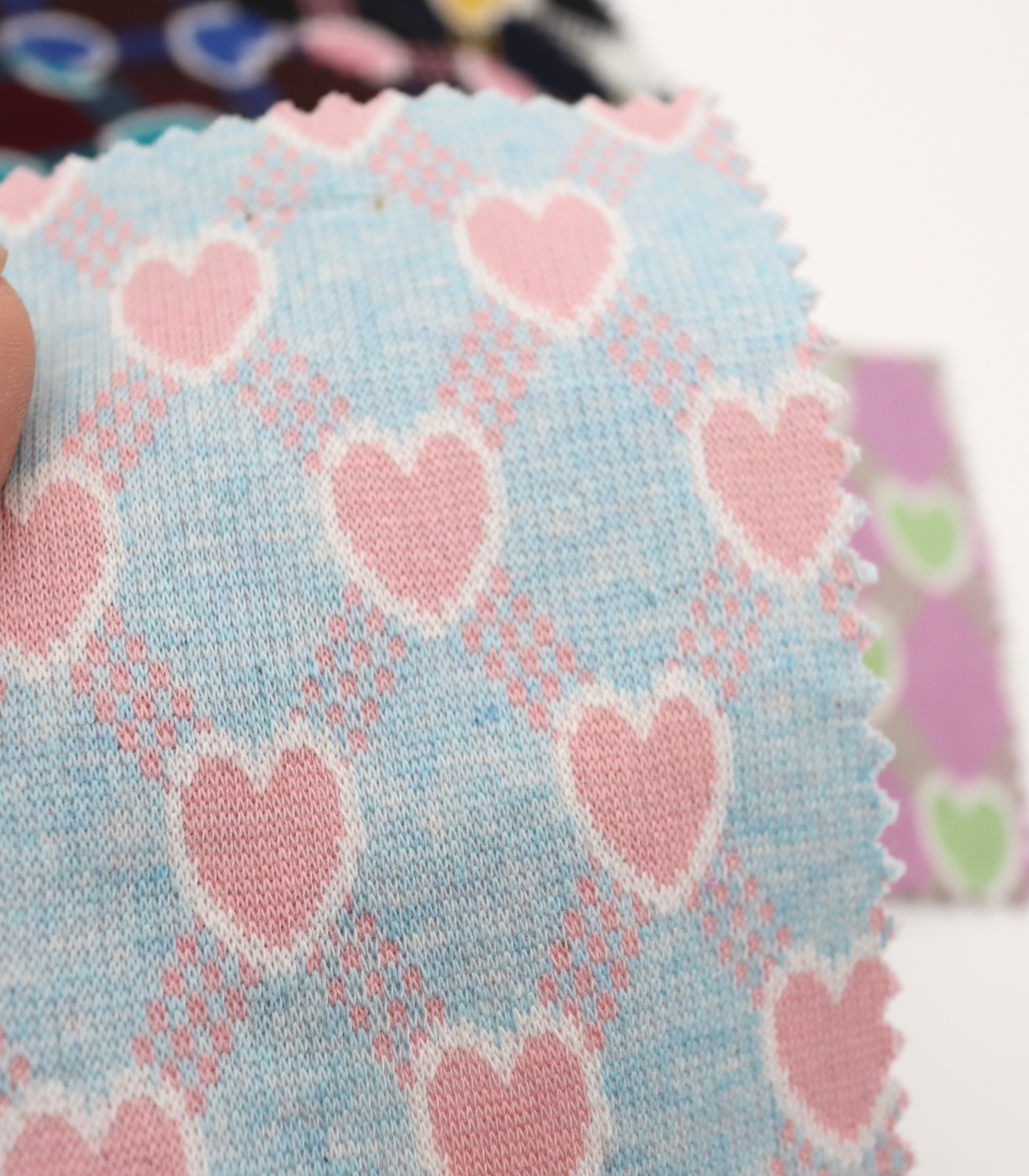 【25SS-020】ハート×チェックジャガード二重織りニット　/0.5ｙあたり=～1125円