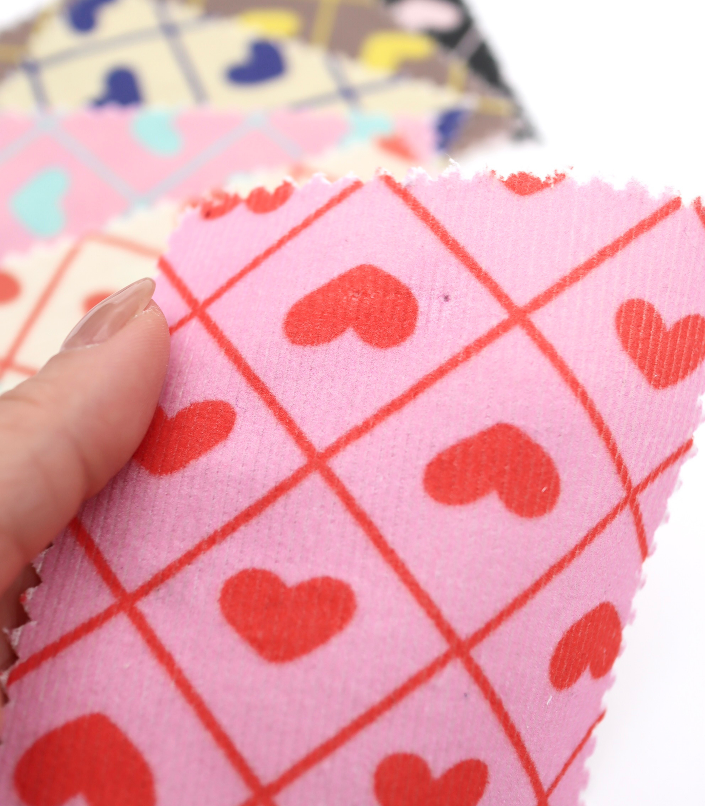 【25SS-007】ハート×チェックプリントコーデュロイ　/0.5ｙあたり=～935円