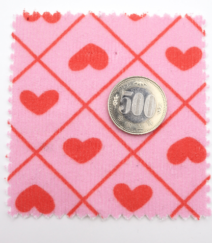 【25SS-007】ハート×チェックプリントコーデュロイ　/0.5ｙあたり=～935円