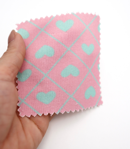 【25SS-007】ハート×チェックプリントコーデュロイ　/0.5ｙあたり=～935円