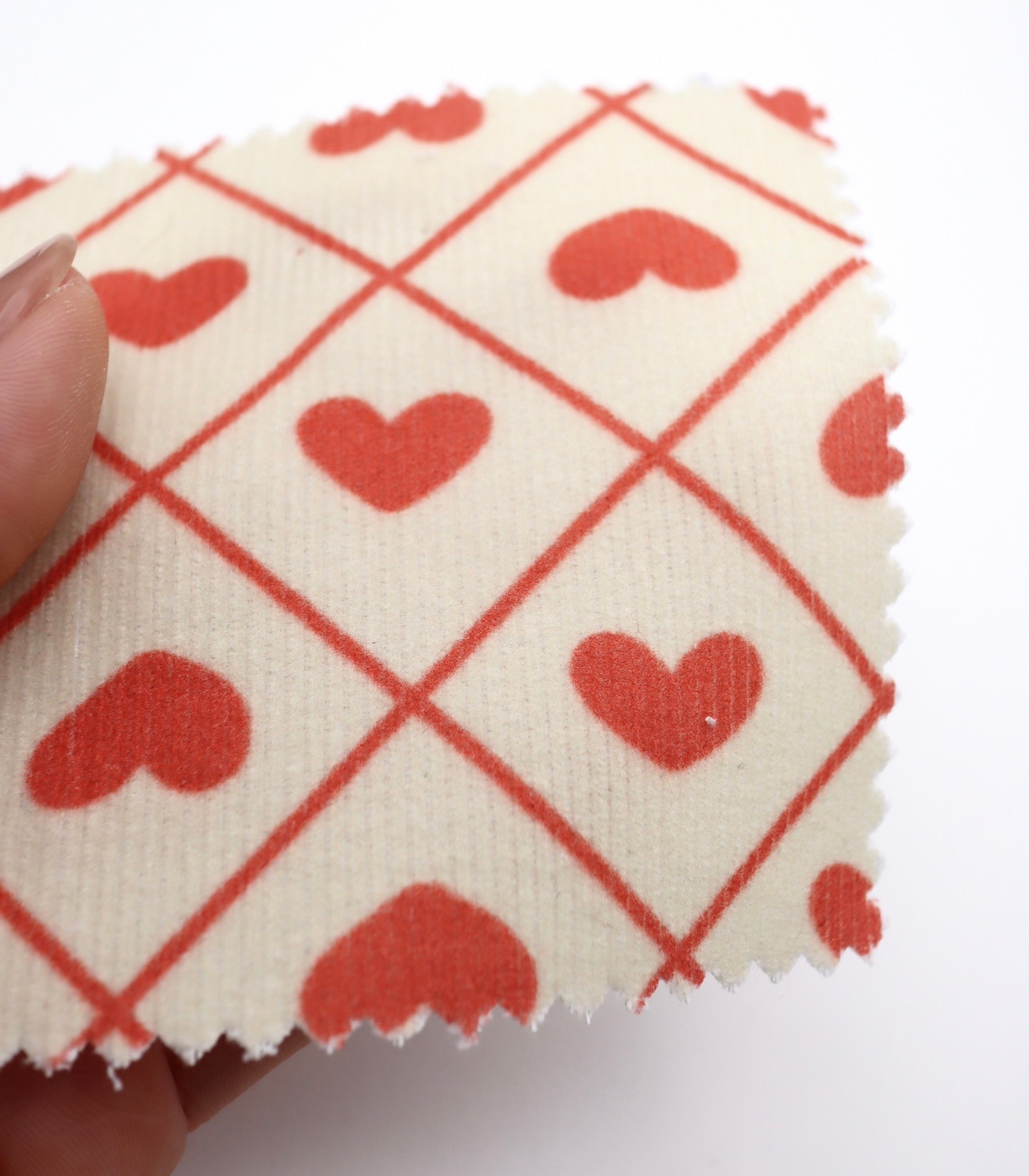 【25SS-007】ハート×チェックプリントコーデュロイ　/0.5ｙあたり=～935円