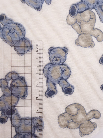 クマちゃんプリント・綿レーヨン接結ガーゼ生地｜【生地幅】約147センチ 【混率】綿70％レーヨン30％｜生活雑貨・春夏パジャマ・ベビー用品向き