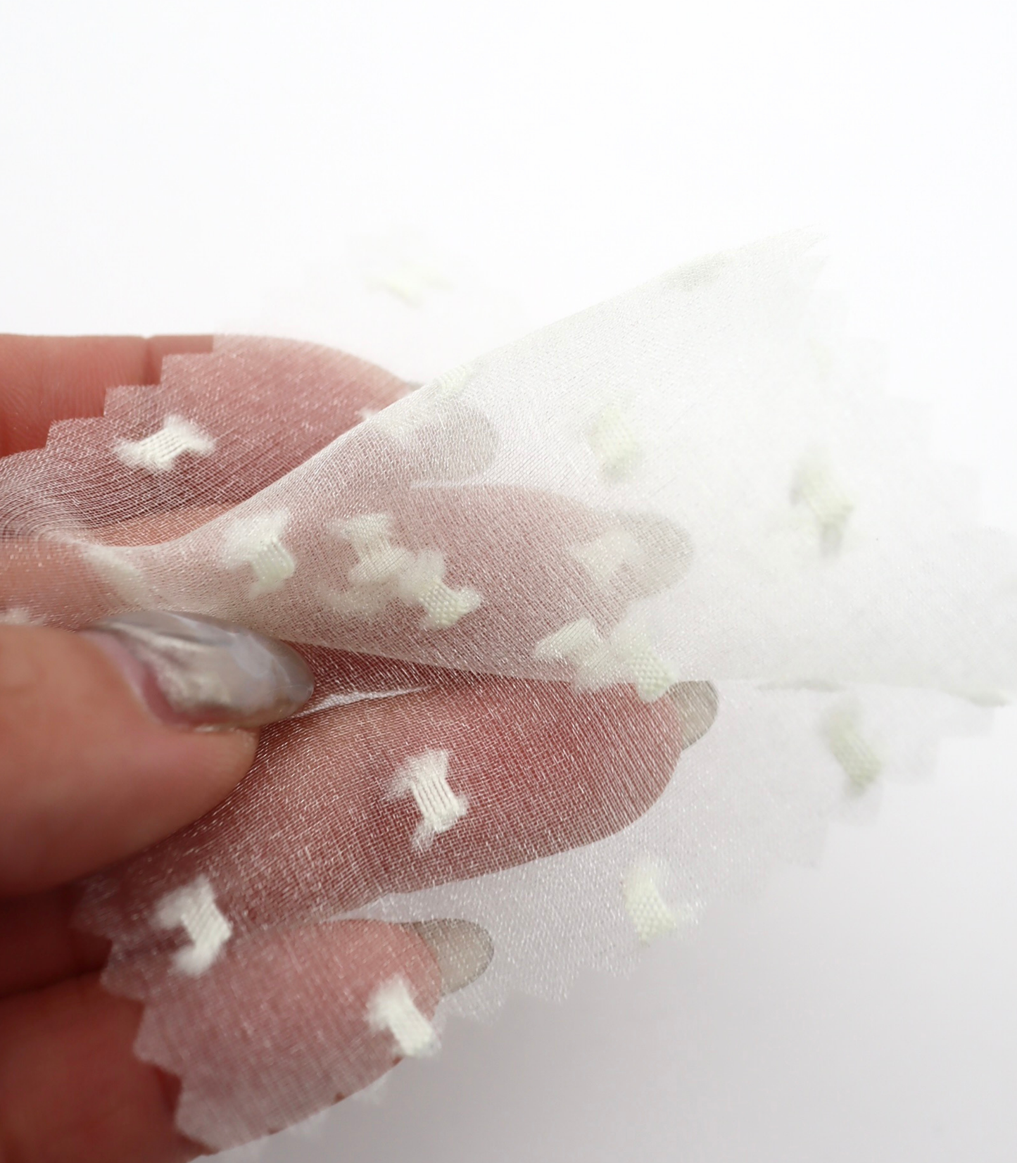 【25SS-375】フリンジドットジャガードシボオーガンジー　/0.5ｙあたり = ～715円