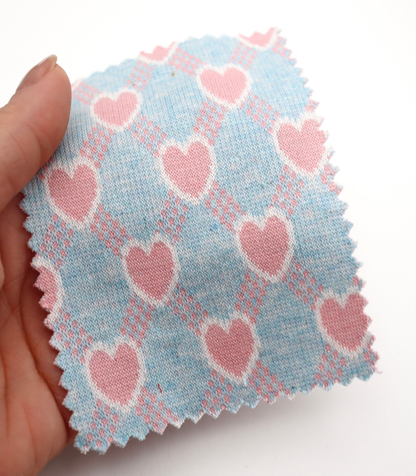 【25SS-020】ハート×チェックジャガード二重織りニット　/0.5ｙあたり=～1125円