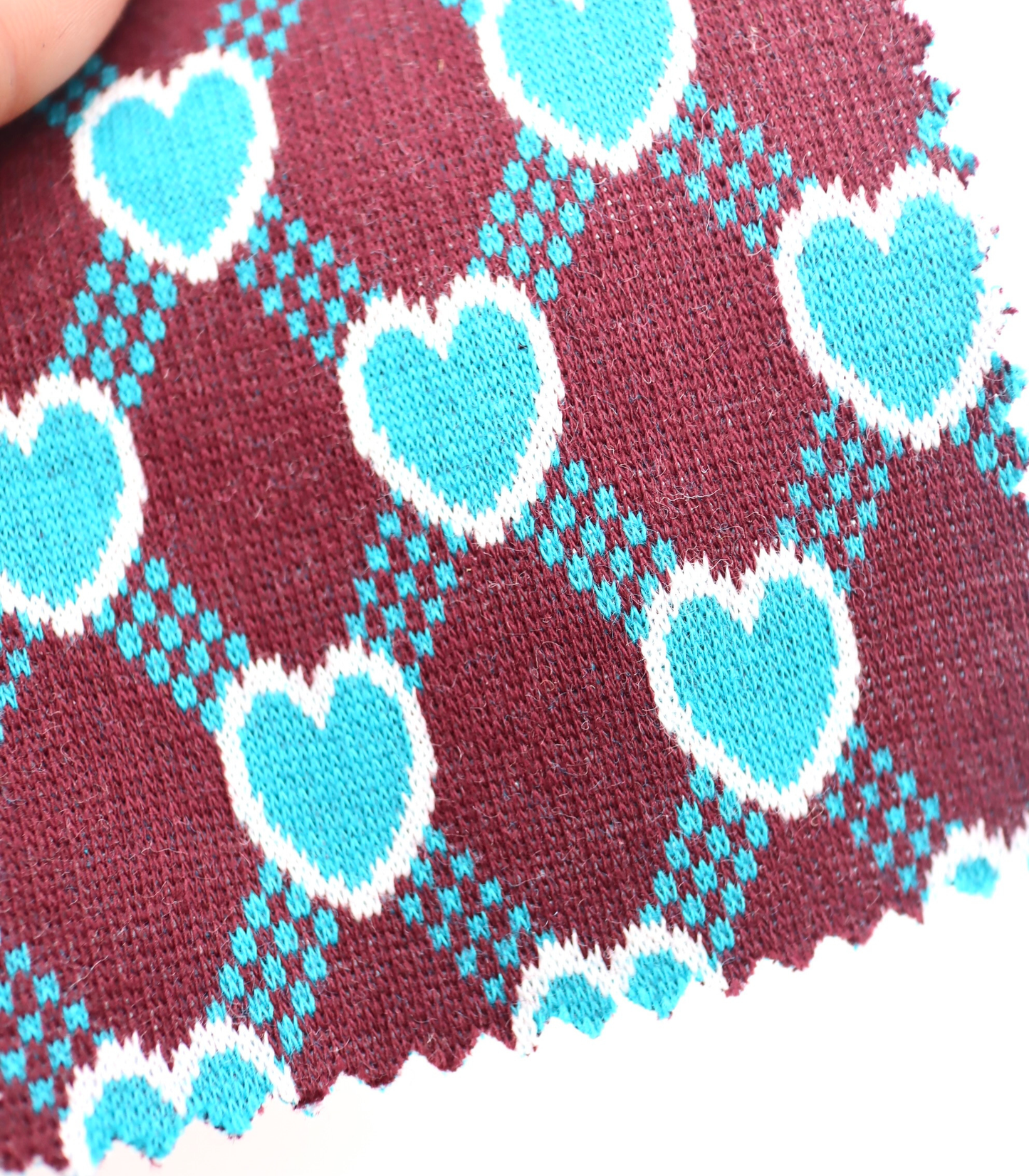 【25SS-020】ハート×チェックジャガード二重織りニット　/0.5ｙあたり=～1125円