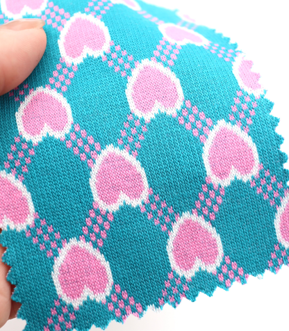 【25SS-020】ハート×チェックジャガード二重織りニット　/0.5ｙあたり=～1125円