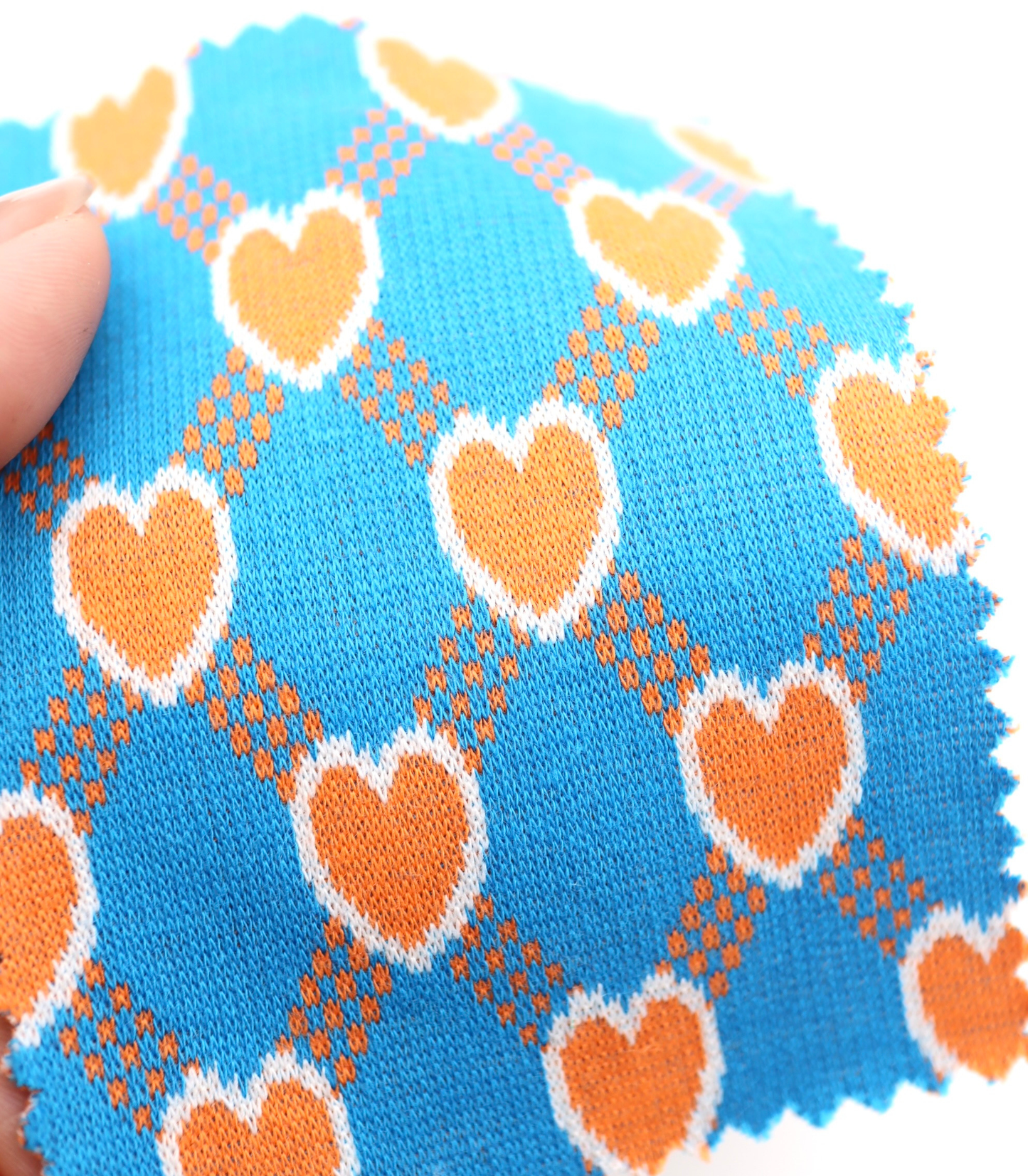 【25SS-020】ハート×チェックジャガード二重織りニット　/0.5ｙあたり=～1125円