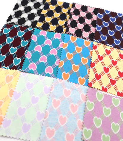 【25SS-020】ハート×チェックジャガード二重織りニット　/0.5ｙあたり=～1125円