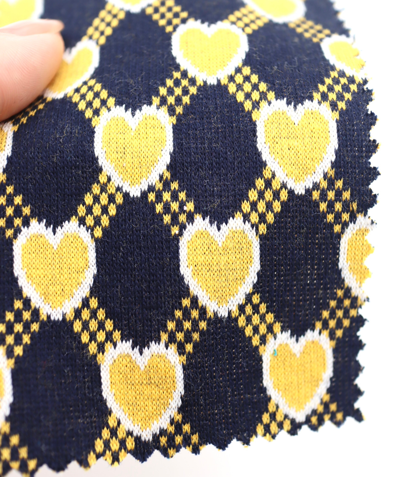 【25SS-020】ハート×チェックジャガード二重織りニット　/0.5ｙあたり=～1125円