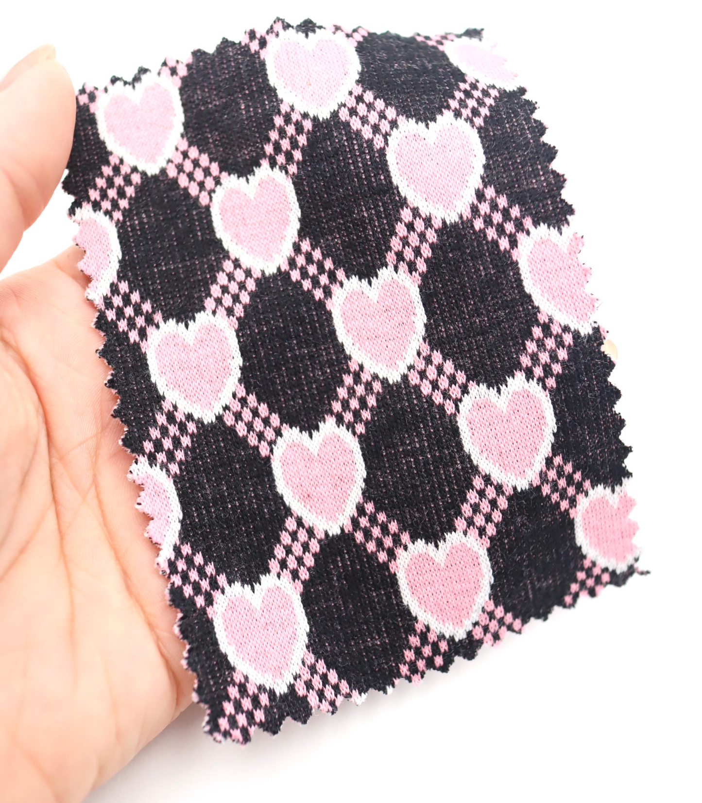 【25SS-020】ハート×チェックジャガード二重織りニット　/0.5ｙあたり=～1125円