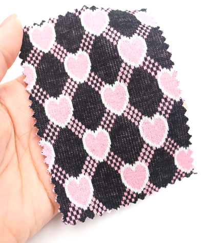 【25SS-020】ハート×チェックジャガード二重織りニット　/0.5ｙあたり=～1125円