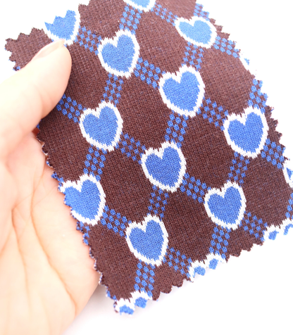 【25SS-020】ハート×チェックジャガード二重織りニット　/0.5ｙあたり=～1125円