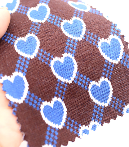 【25SS-020】ハート×チェックジャガード二重織りニット　/0.5ｙあたり=～1125円