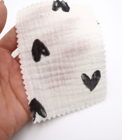 【25SS-038】スケッチ風ハートプリントダブルガーゼ　/0.5ｙあたり=～700円